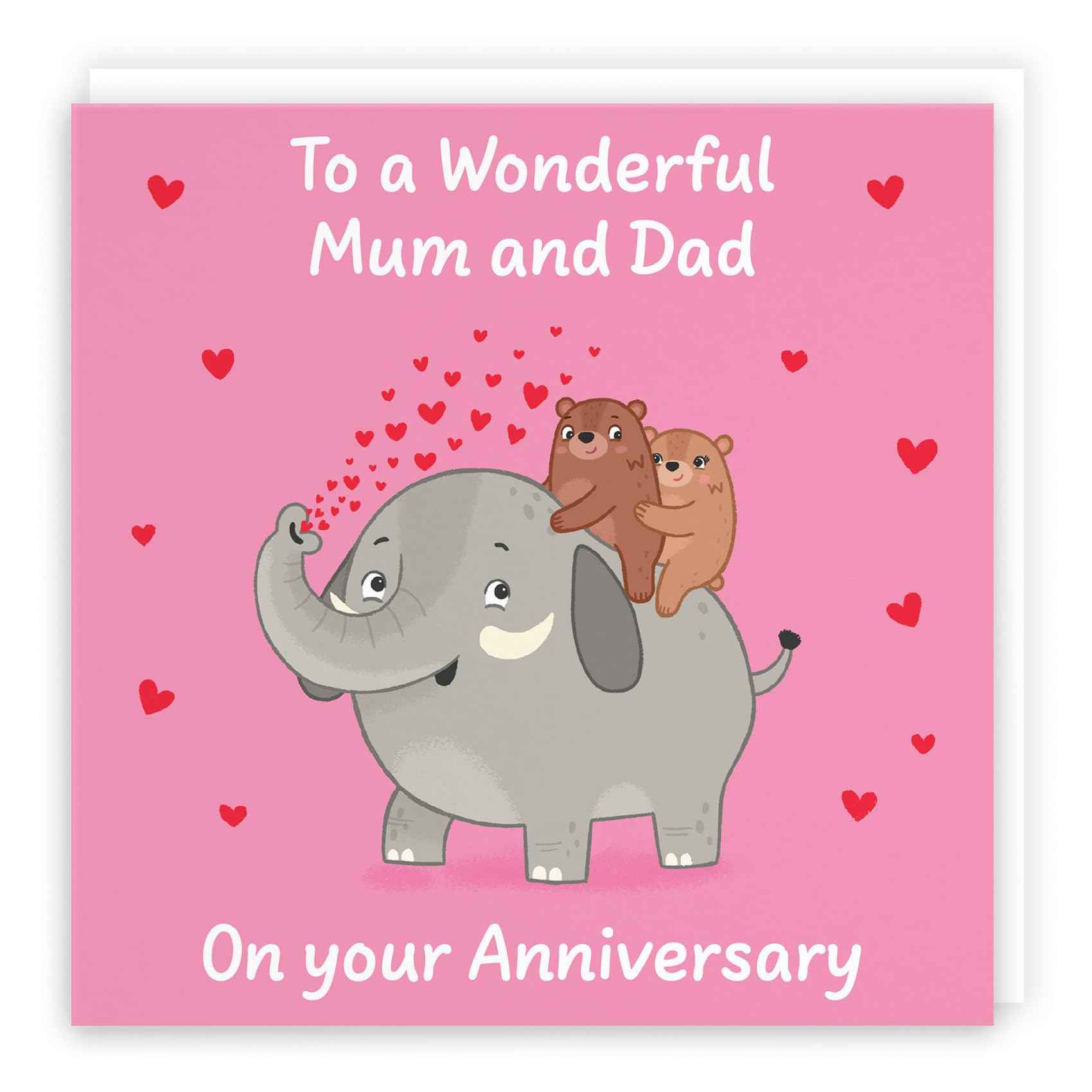 Hunts England - Cute Elephant Love Mum And Dad Anniversary Card - Fun Bears Anniversary Card For Parents - Love Story Collection