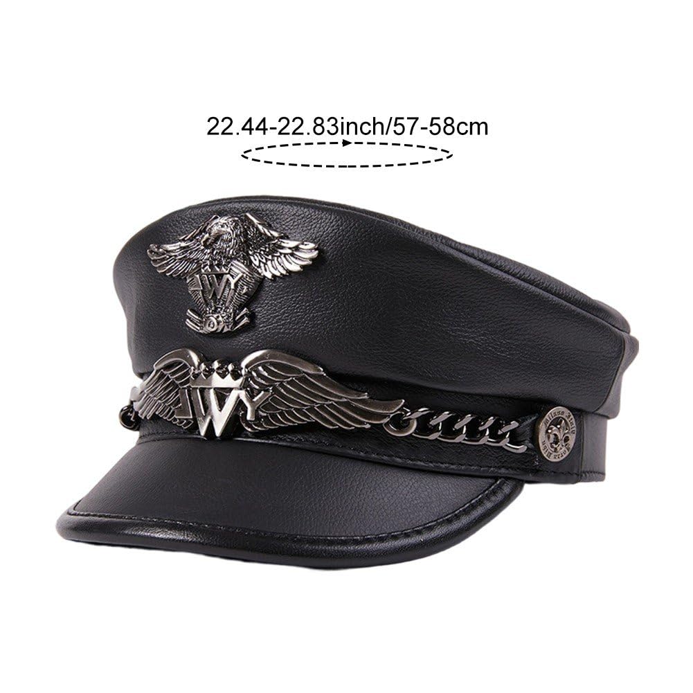 Cappello Esercito Tedesco in Pelle, Stile Militare, con Visiera, Berretto Uomo in Pelle di Mucca, Classico Cappello Militare Caldo 'Esercito