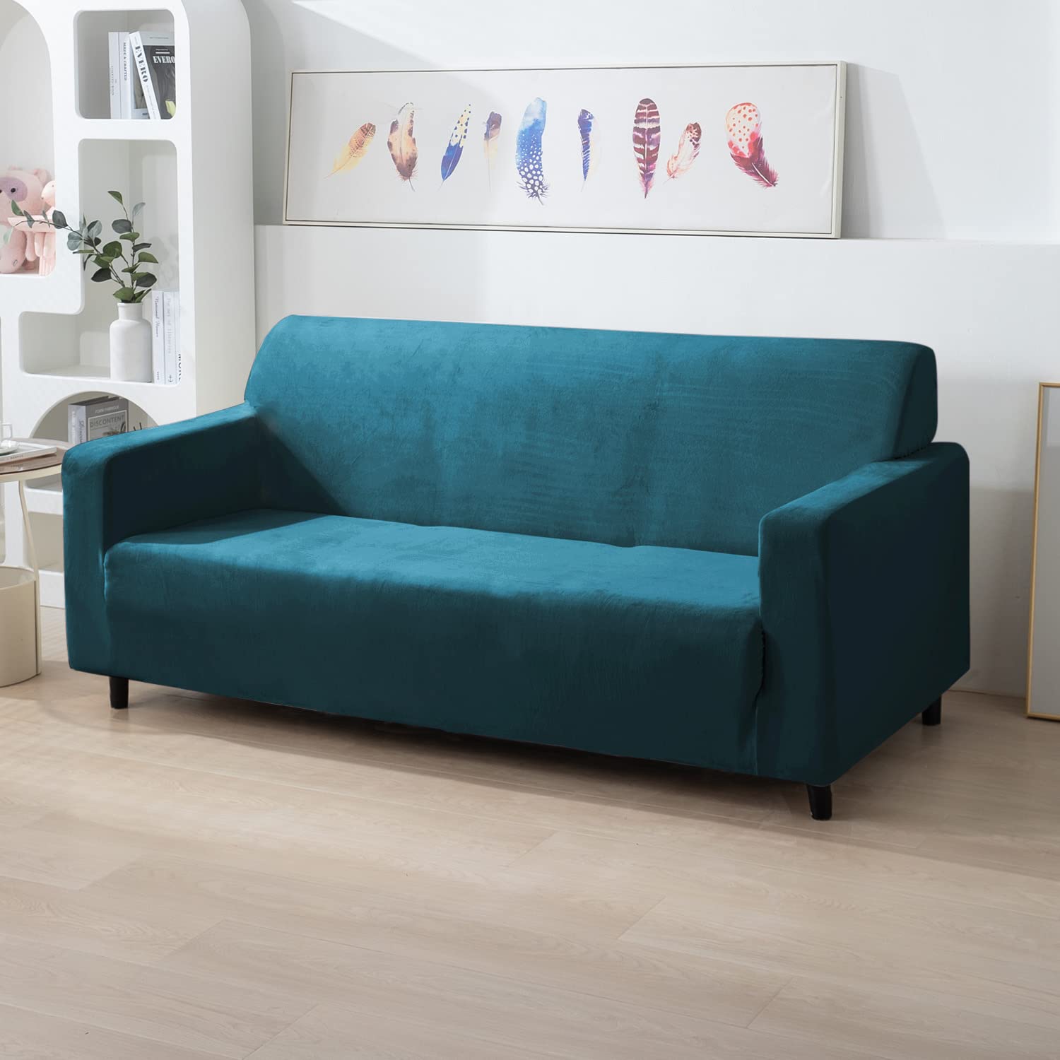 HOKIPO 200 GSM Premium Velvet Sofa Cover 3 Seater Fully Covered, Peacock Blue (AR-4738-PBLU)