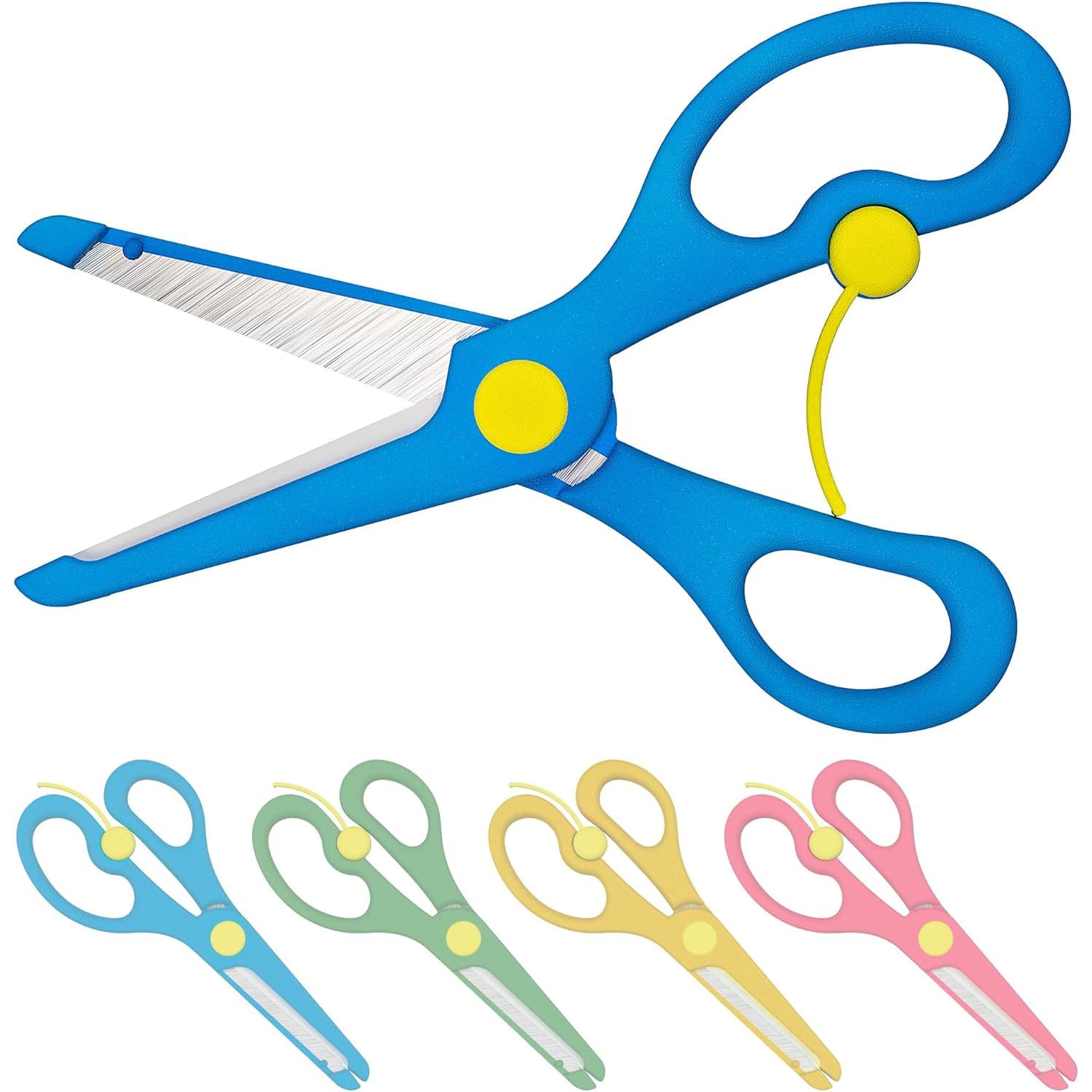 Lobome Tijeras Infantiles Con Dispositivo De Seguridad | Tijeras Para Niños Azul Con Hoja De Metal Y Revestimiento De Plástico | Con Punta Redonda