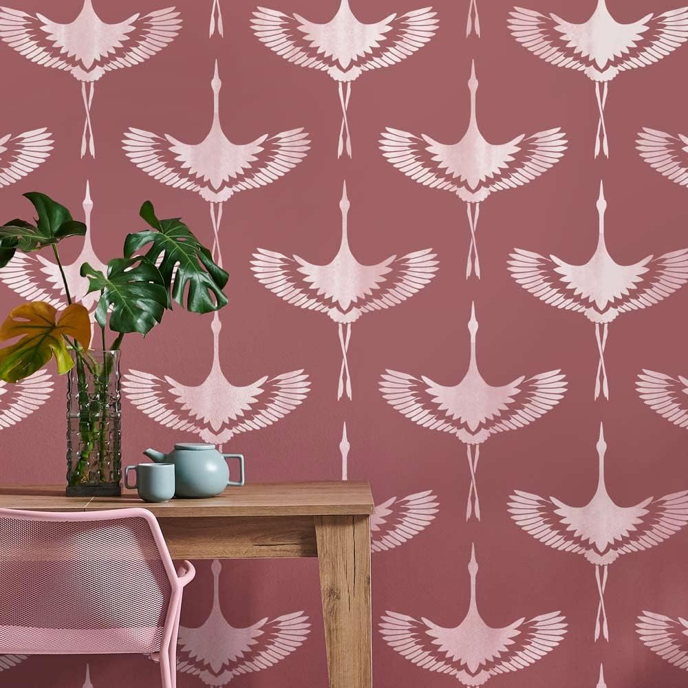 Flying Cranes Wall Stencil - Large DIY Wall Stencils for Home Improvement - Try Reusable Wall Stencils Instead of Wallpaper! (Large)