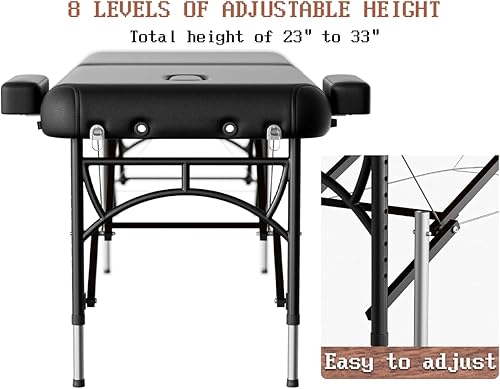 Miniatura 5 de Mesa de masaje profesional portátil de 2 pliegues de espuma viscoelástica de alta calidad, patas de aluminio, soporta hasta 1100 libras, 8 alturas