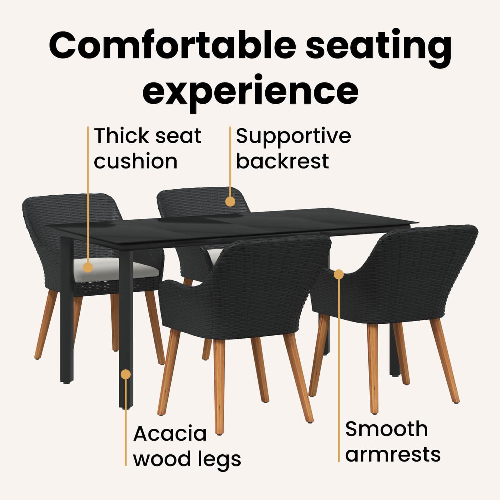 vidaXL Conjunto de Comedor de Jardín 5 pcs Negro ratán sintético, Conjunto de Comedor Elegante para jardín y terraza, Mesa de reunión, sillas Modernas, Muebles Resistentes a la Intemperie