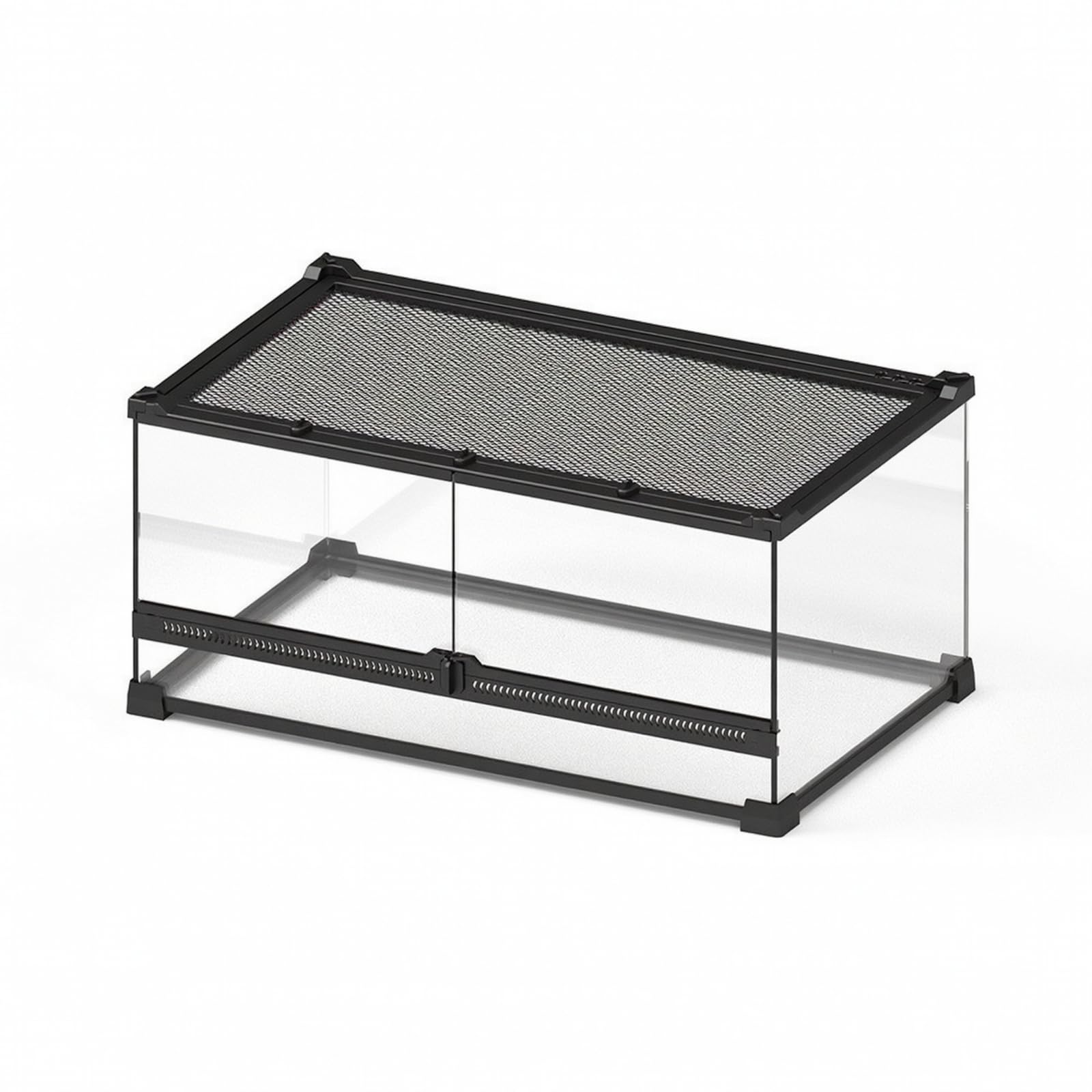 Terrario per Rettili Terrario Box Vasca Gabbia in Vetro Temperato con Coperchio Areato E Apertura Frontale Doppia Struttura Rinforzata E Visibilità, 50 30 25cm