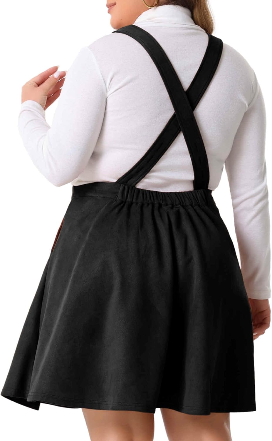 Agnes Orinda Plus Size Pinafore Dress for Women Faux Suede Sleeveless Overall Dress Casual Vintage A Line Jumper Dresses - Image 4