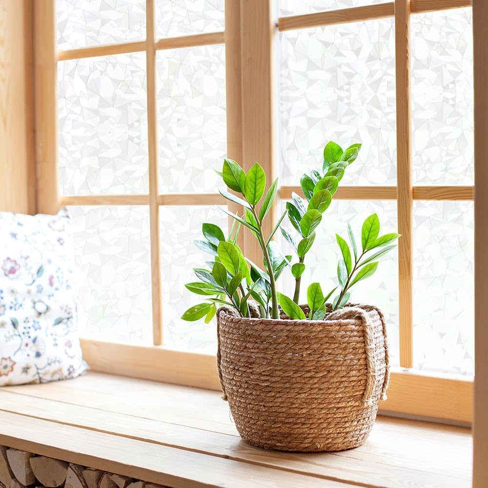 VSUDO Frosted Privacy Window Film, Geometric Diamond Pattern, Privacy Protection, Non-Adhesive, Static Cling Glass Covering, Decorative Window Tint for Home and Office, 35.4 x 157.5 Inches