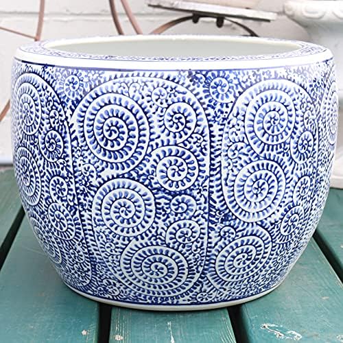 激安 超特価 水鉢 大型 特大 蛸唐草13号 鉢カバー プランターカバー プランター 睡蓮鉢 メダカ鉢 金魚鉢 陶器 めだか鉢 鉢 水連鉢 和モダン 和風 アジアン ビオトープ 観葉植物 ハイドロカルチャー ガーデニング 大きめ Mda33 Fr