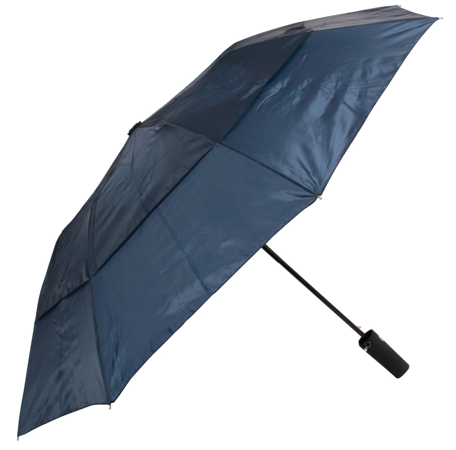 Coopers Of Stortford Navy - Windproof Umbrella With Vented Canopy, Sturdy Frame & Rubberised Grip Handle - Compact Folding Umbrella With Carry Sleeve And Shoulder Strap