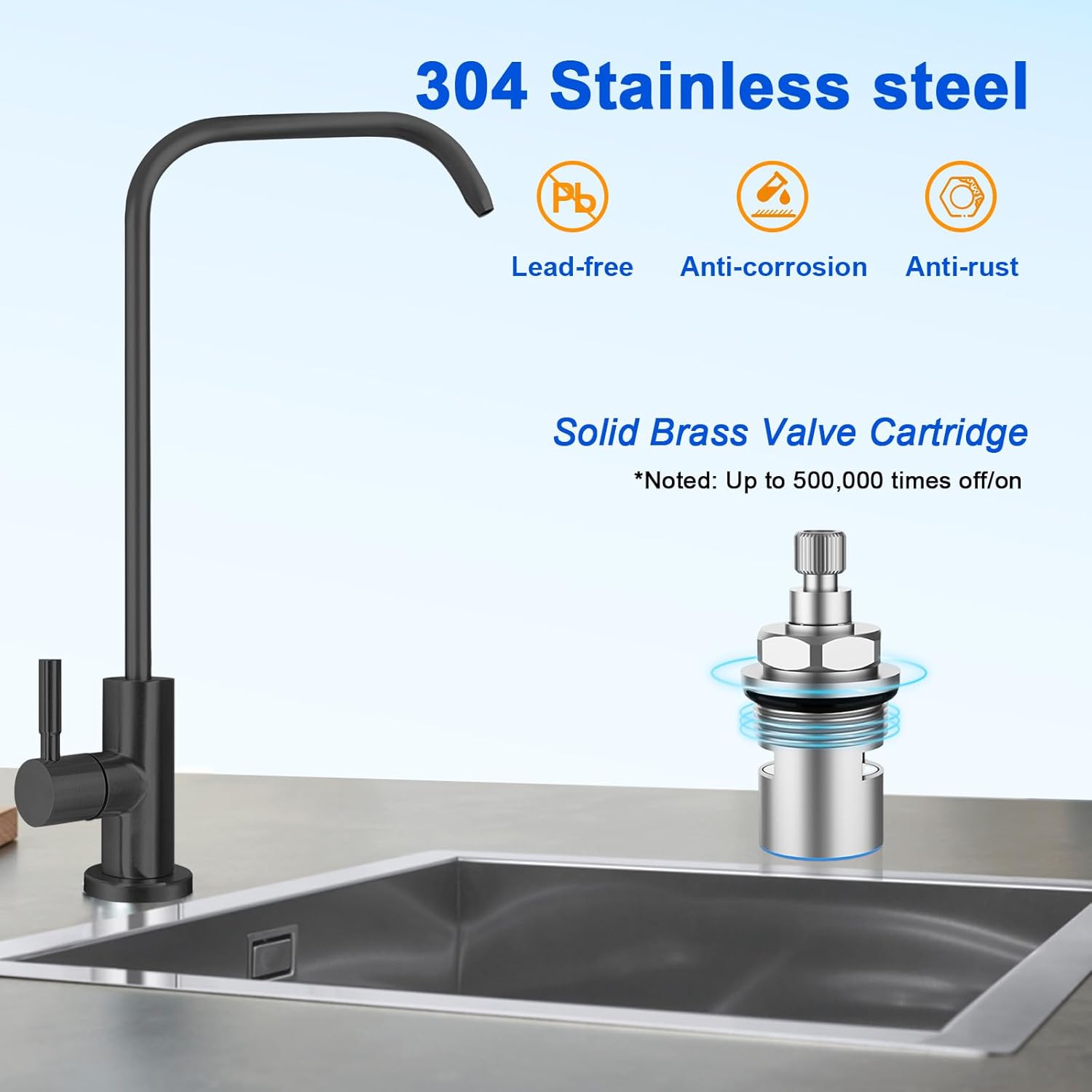 Drinking Water Faucet(Matte Black - 7" Shape)+Inline Water Filter for Ice Maker and Refrigerator,Include 1/4" Water Line and Push to Connect Fittings,Ideal for RO(Reverse Osmosis) System