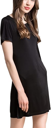 Miniatura 3 de Grenasasilk Camisón de seda de manga corta para mujer, camisón de seda de morera pura, cuello redondo, ropa de dormir