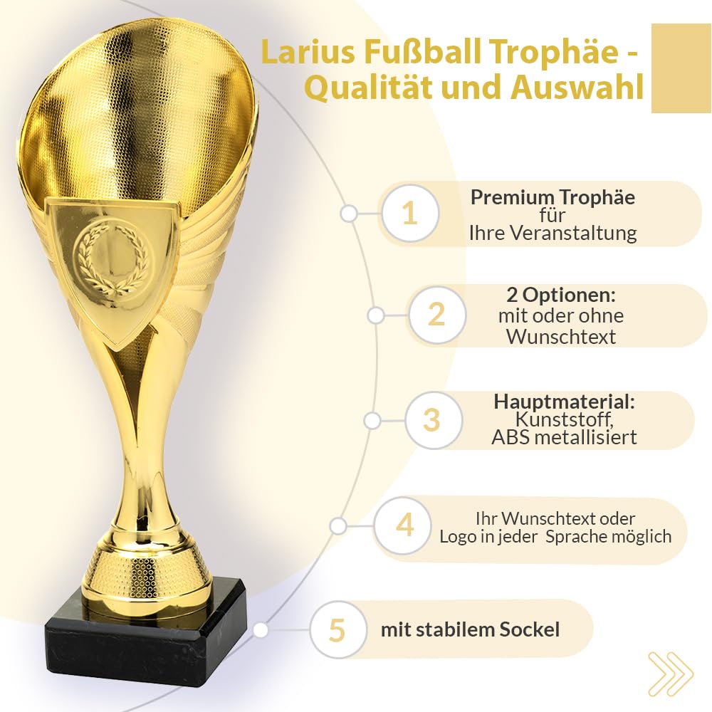 Larius Coppa (21 cm, 220 g), elegante trofeo universale con base in marmo, personalizzabile, ideale per sport, scuola, concorsi e premi - B1