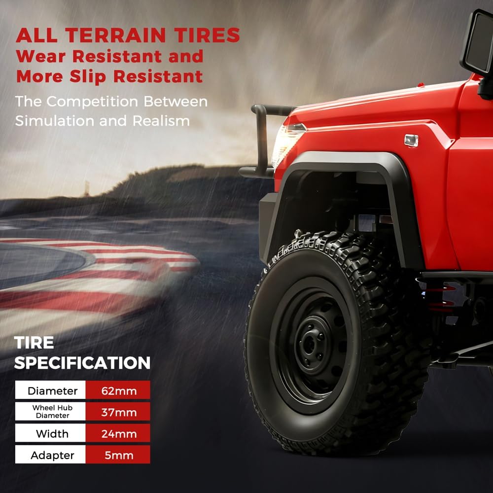 MN82T RC Crawler 1/12 RC Truck with 2Upgraded 1500mah Battery 4WD Off-Road Tow Car RTR 2.4GHz RC Pick-up Trail Truck with Crane Hook Remote Control Rock Crawler