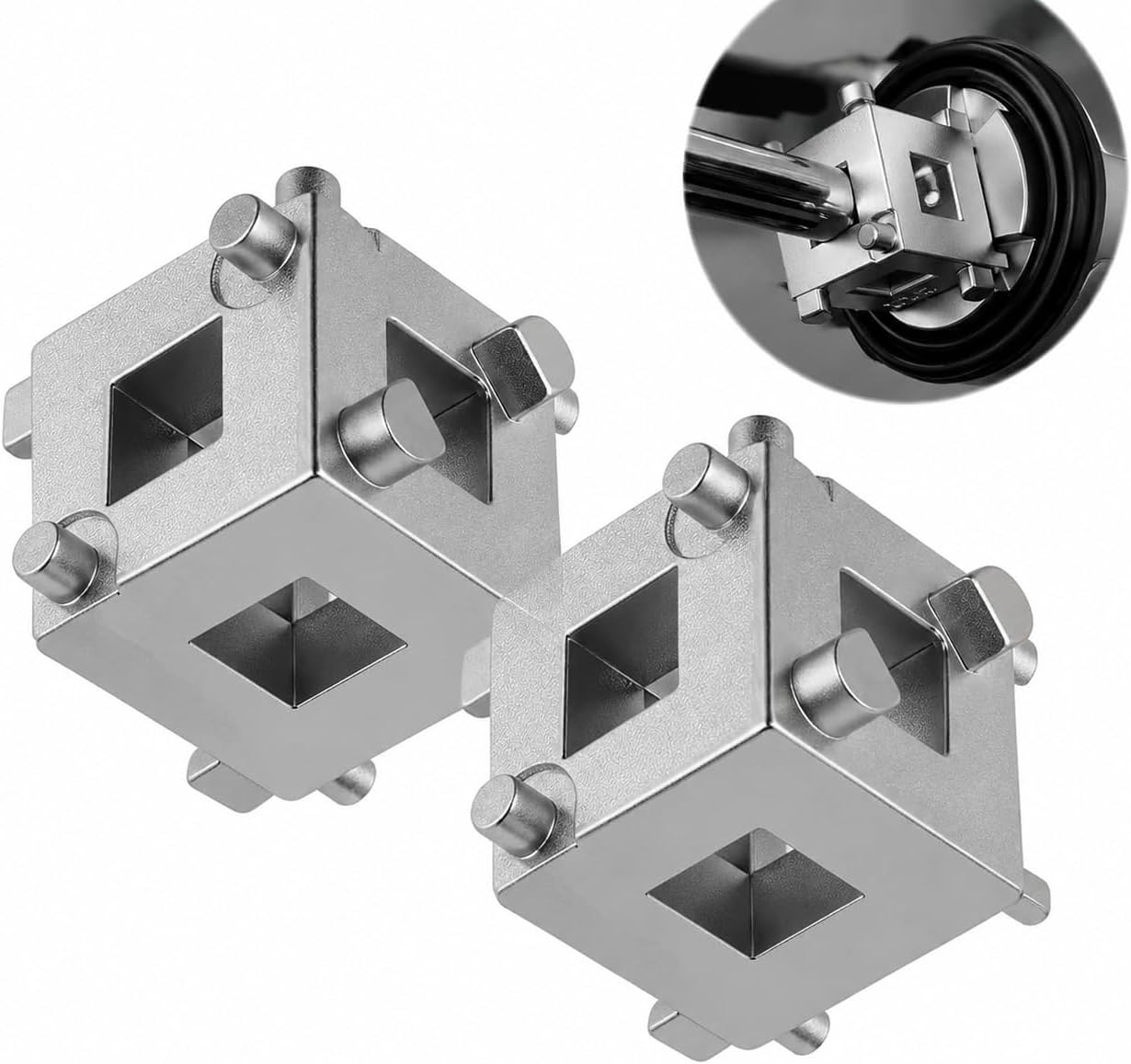2PCS Brake Caliper Compression Tool Cube, 3/8" Drive Disc Brake Piston Reset Tool, Steel 6-Side Brake Caliper Piston Compressor for Rear Disc Brake Pad Replacement Tool