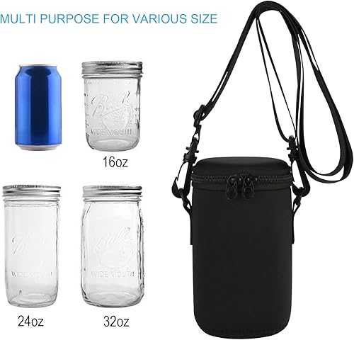 Miniatura 4 de Cosmos Mason Jar - Bolsa térmica de neopreno portátil con aislamiento para frascos, funda de botella de vidrio con correa ajustable y cremalleras