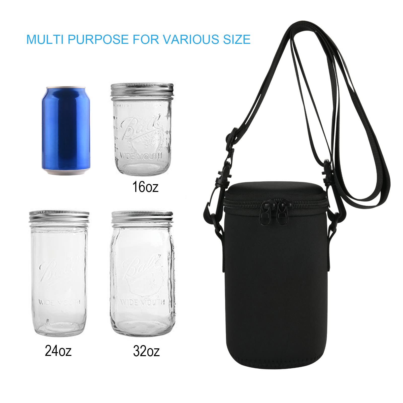 Cosmos Mason Jar Insulated Neoprene Sleeve With Strap - Fits 32 Oz Jars, Purple, Adjustable Shoulder Strap - View #9