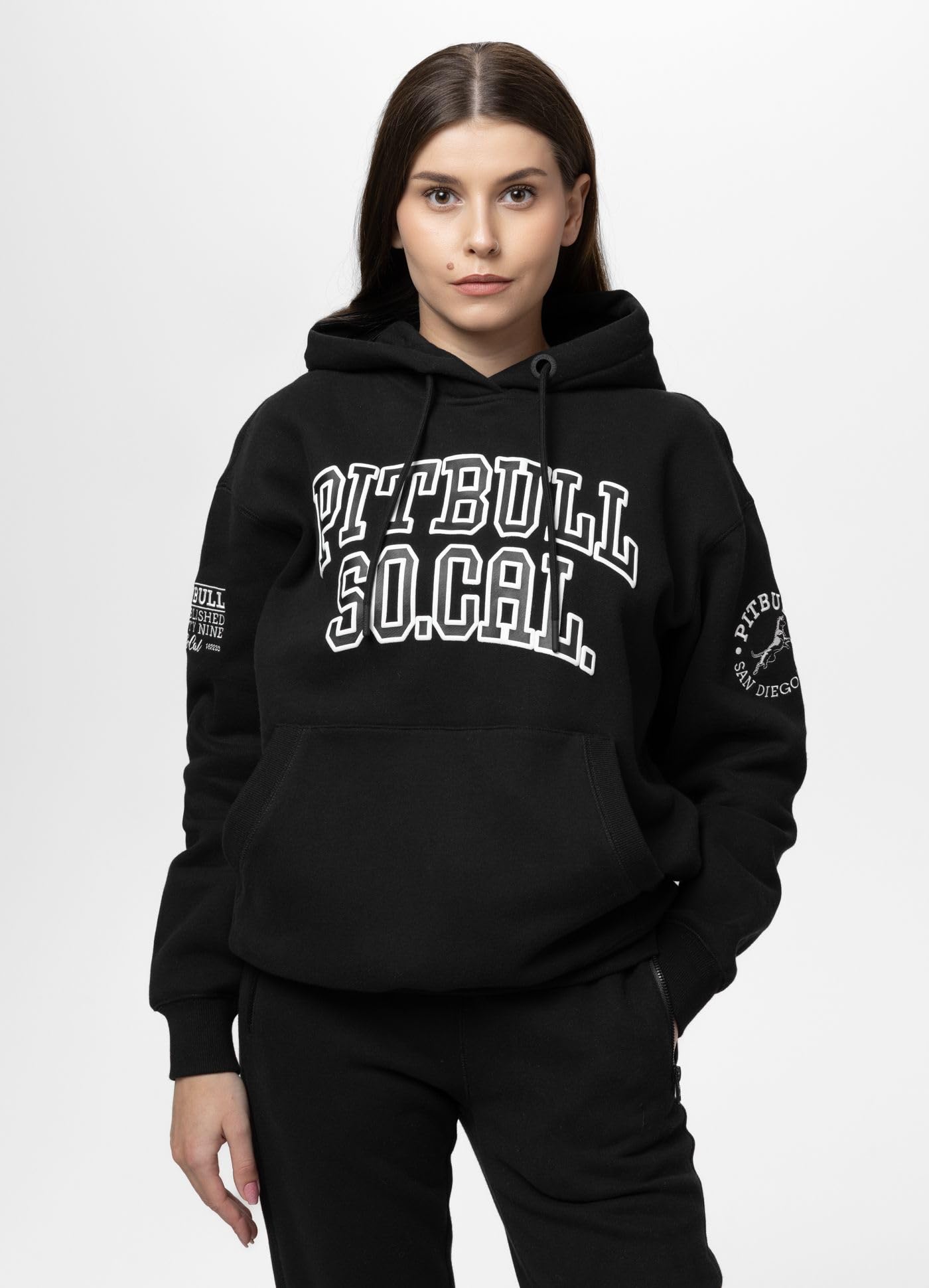 PITBULL Fiora damska bluza z kapturem – damska bluza z kapturem o wyglądzie oversize, streetwear, mieszanka bawełny, poliestru, bluza rekreacyjna z nadrukiem, ciepły sweter z kieszenią typu kangur