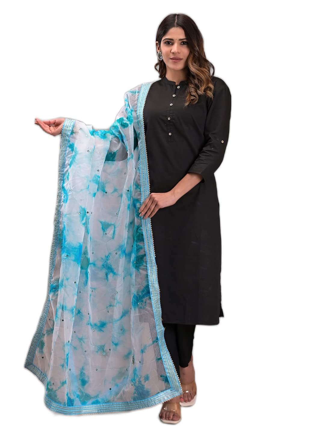 Rajeraj Organza Women'sGirls Stylish and Real Mirror Work Dupatta-05