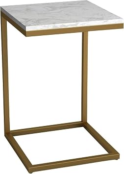 End Tables Square End/Side Tables Bedroom Bedside Table Couch Storage Table with Metal Frame for Office Balcony,Marble Effect Top Reading Room