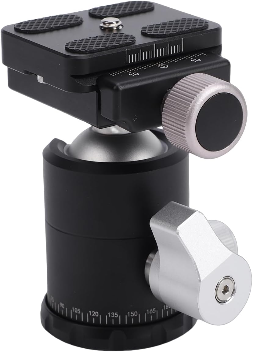 Luqeeg Camera Ball Head, Aluminum Alloy Tripod Ball Head, 8KG Load Capacity Heads with Marked Rotation Scale & Arca Type Plate, Ideal for Photography, 3/8 1/4 Threaded Mounts