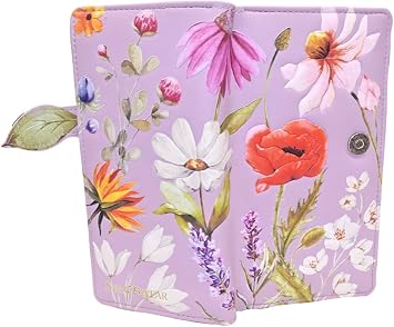 Shag Wear Wild Flowers Large Wallet for Women Vegan Faux Leather Clutch Purse with Floral Design, Nature Theme, Magnetic Snap Closure, Card and Bill Organizer Purple 7"