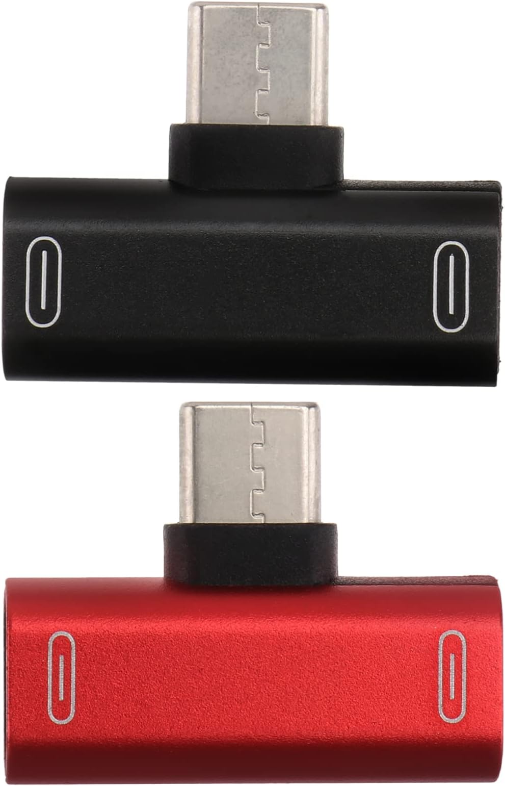 Mikikit Headphone Adapter Audio Charging Adapter Earphone Charging Splitter 2 in 1 Type C Male to Dual Female Headphone Charging Converter (1 Red Black) 2pcs