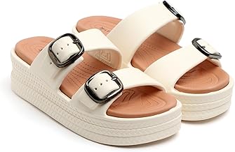 Essence Women Buckle Sandals with Super Soft Insole | Ergonomic Footbed | Lightweight | Platform Heel | Cushioned Sole | Suggested by Doctors I Latest, Stylish and Trendy Slip-Ons for Girls and Ladies