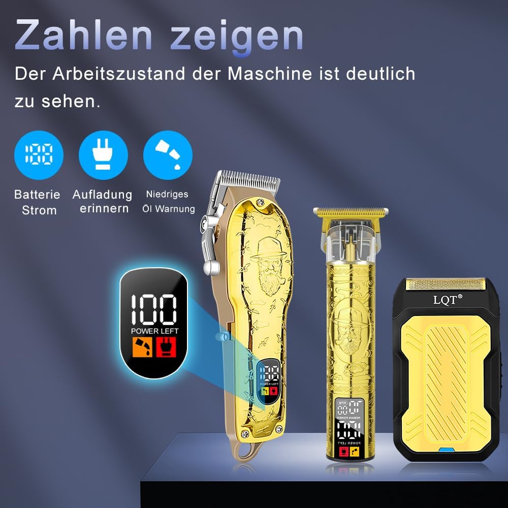 Professional Hair Clipper Set for Men Electric Shaver Razor Cordless Hair Cutting Barber Clippers Beard Trimmer Men’s Grooming Kit Gifts for him (Gold) - Image 5