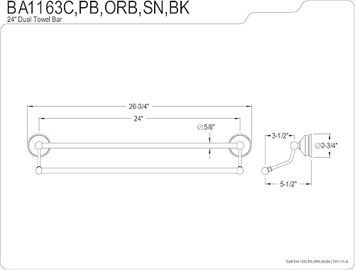 Miniatura 2 de Kingston Brass BA1163C - Toallero doble vintage de 24 pulgadas, cromo pulido