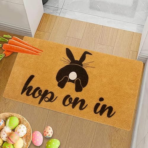 Miniatura 5 de Felpudo de bienvenida de Pascua de fibra de coco  Tapete de orejas de conejo, tapete para puerta delantera, decoración del hogar, interior y exterior