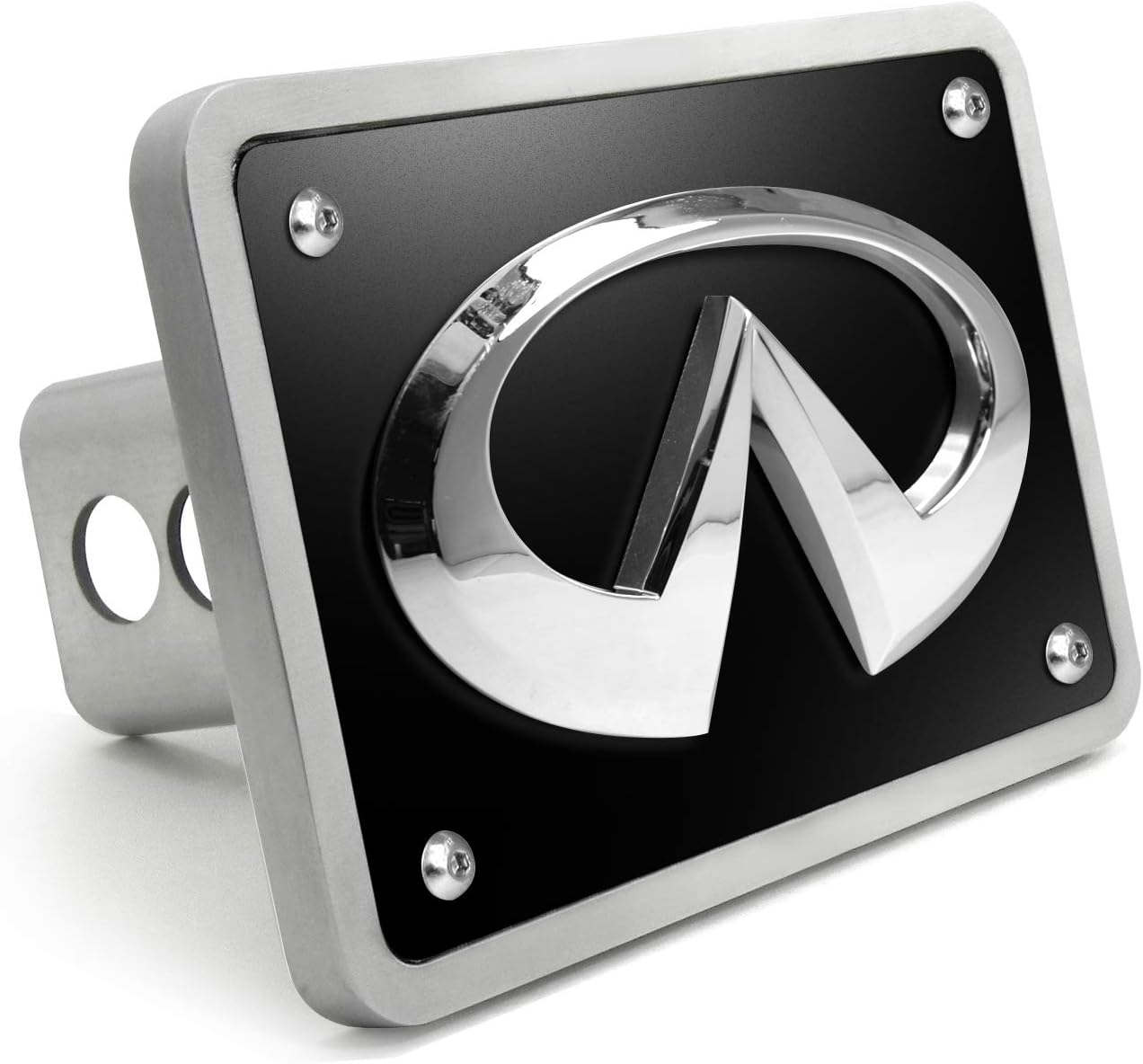 iPick Image Made for Infiniti 3D Chrome Logo on Black Billet Aluminum 2 inch Tow Hitch Cover