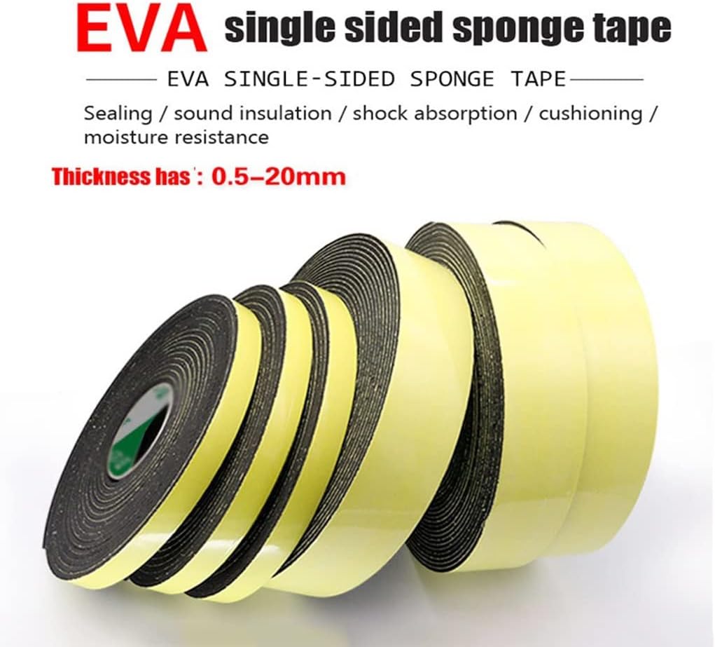 Foam Tape, 1pcs Strong Adhesion Black EVA Foam Sponge Rubber Strip Tape Single Sided Adhesive Anti-Collision, for Window Door Seal Strip(20mmx5mmx3 Meters)
