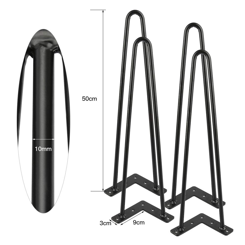 AKOLAFE Set van 4 meubelpoten, zwart, 25 cm, metalen haarpin legs, robuuste kastpoten met rubberen bescherming, haarspeld poten met schroeven, metalen poten voor bureau, kast, doe-het-zelf projecten