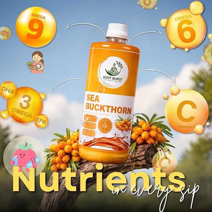 Image of Sea Buckthorn Juice 1L | Buckthorn Berry Herbal Juice with Natural Vitamin C, Omega 3 6 7 9 & Antioxidants | Herbal Support for Immunity, Skin Glow & Gut Health, Ayurvedic Healthy Drink