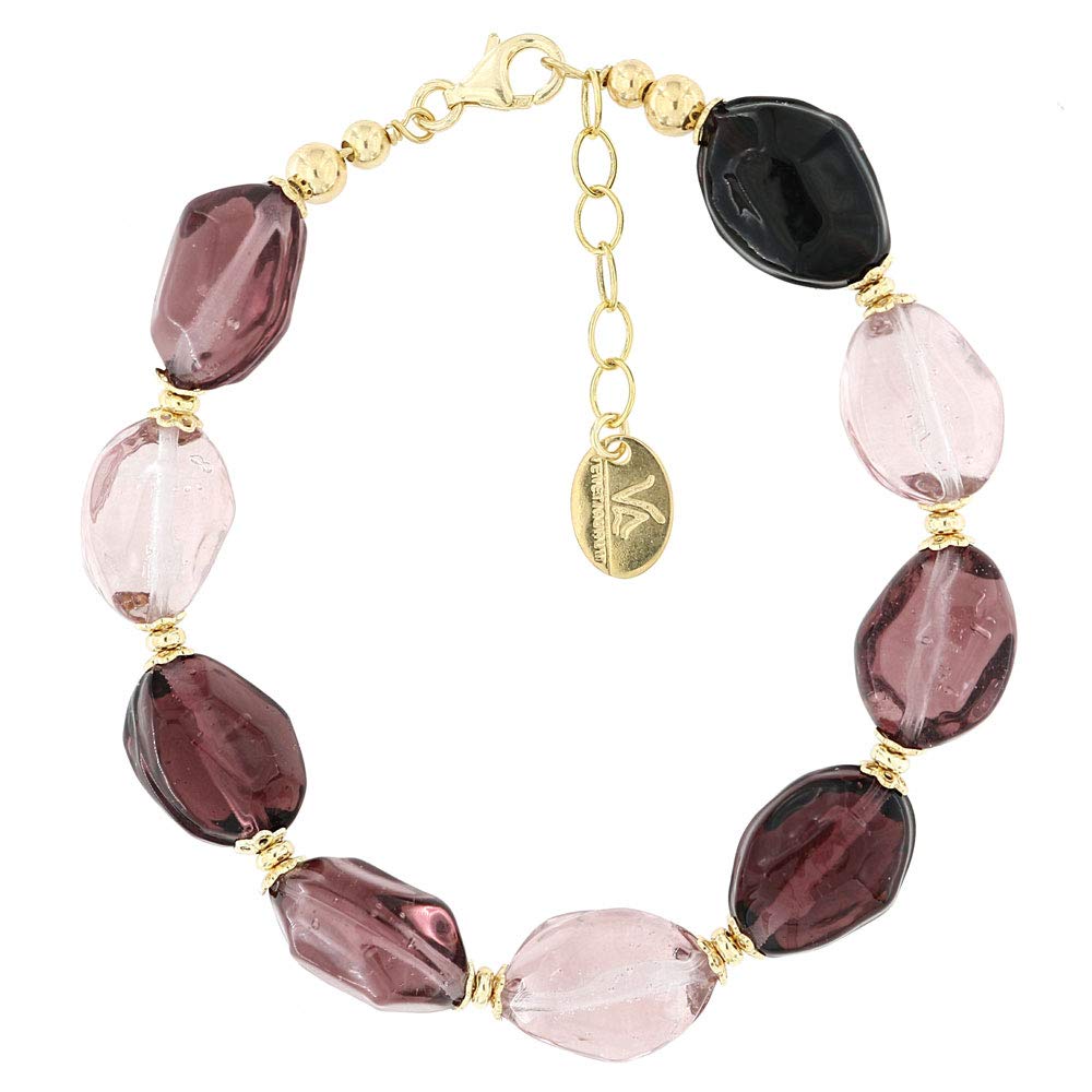 Venetiaurum - Bracciale per Donna Con Pietre Colore Ametista In Vetro Originale Di Murano E Argento 925 - Gioiello Made In Italy Certificato
