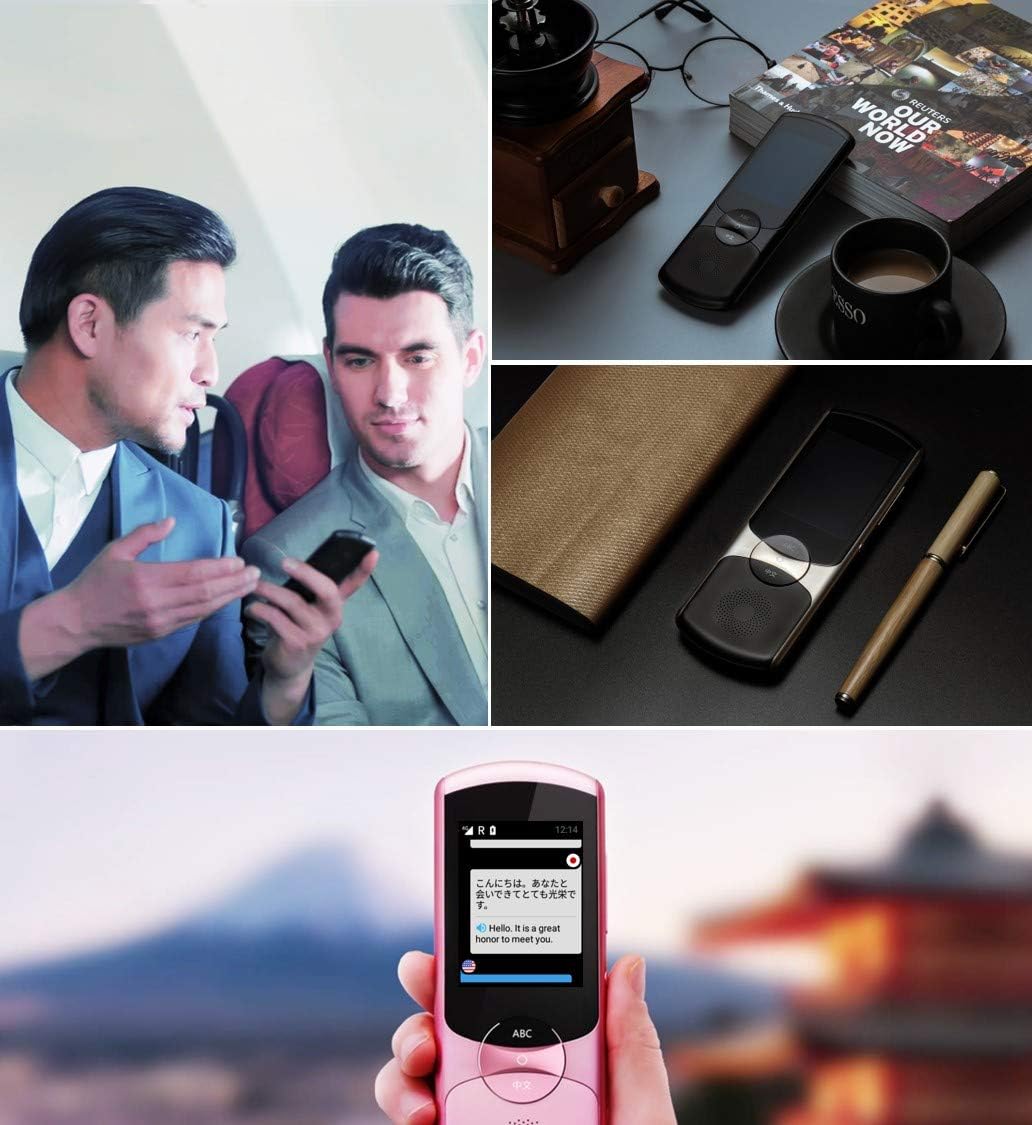 People using the iFLYTEK Translator 2.0 in various travel and business settings.