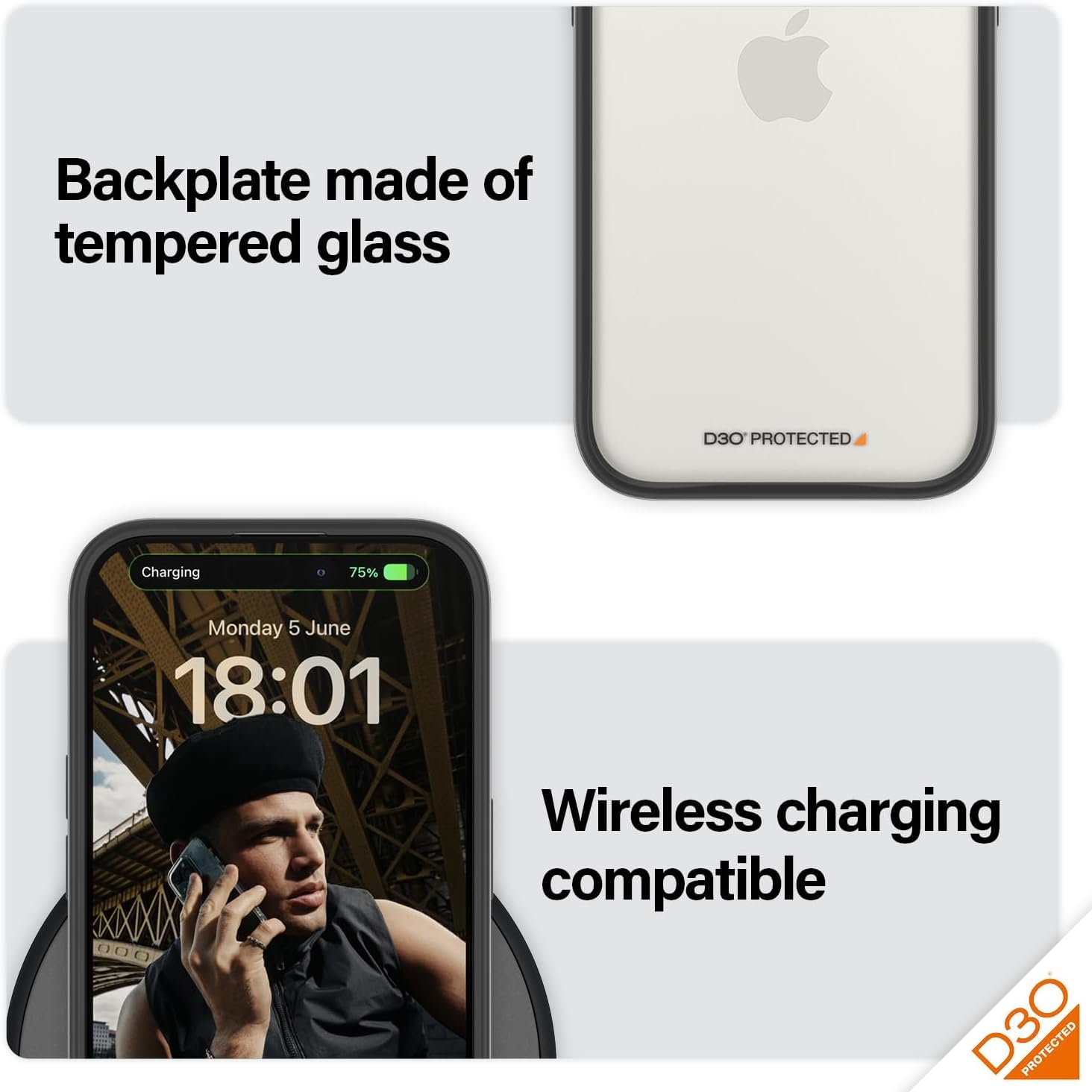 PanzerGlass™ ClearCase with D3O® Bio for Apple iPhone 15 Pro - Defend your phone with style and sustainability, scratch resistant tempered glass back cover with shock absorbing frame