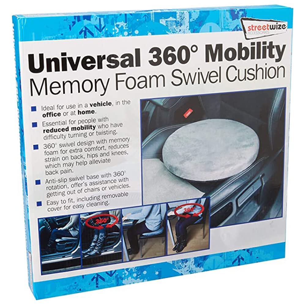 Streetwize - 360° Swivel Cushion, Car Pivotal Seat Cushion – 4.5cm Memory Foam, Rotating Seat Cushion For Cars, Vans, Offices (SWSV2)