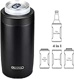 Morefeel 4-in-1 Skinny Can Cooler Double Wall Stainless Steel Insulated Can Holder, Works With 12 Oz Slim Can,Standard Cans,Beer Bottles & As Pint Cups(Black)