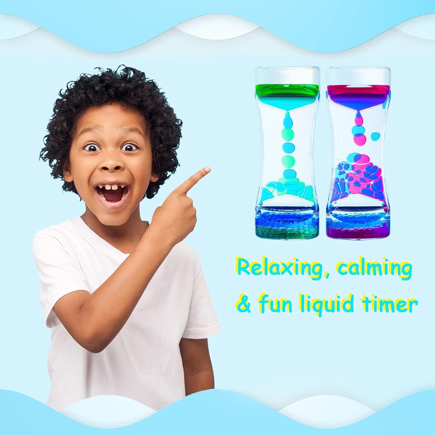 PiyuBind Liquid Motion Bubbler β 2 Pack Sensory Toy for Kids and Adults | Calming Colorful Liquid Hourglass Fidget Toys, Anxiety, Autism | Perfect Office Desktop Decor (Green,Blue) 2