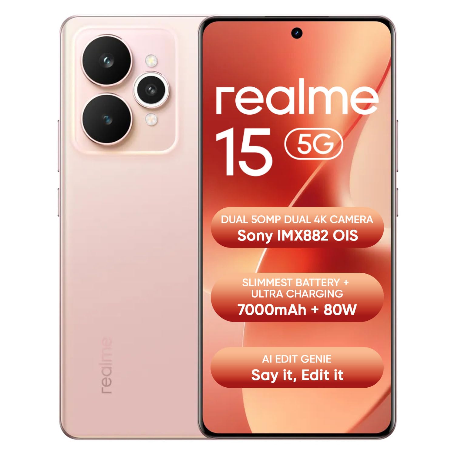 realme 15 5G Smartphone 8+128GB,144Hz HyperGlow 4D Curve Display,7000mAh Battery,80W SuperVOOC,Dual 50MP 4K Cameras,Dimensity 7300+ Chipset,IP69, Pink-image-19