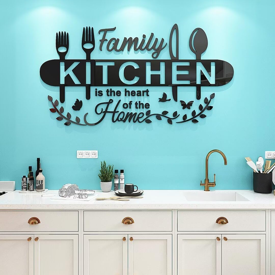 Adesivo da parete, decorazione 3D fai da te per la cucina per pareti, arte acrilica da parete, decorazione da parete, decorazione da parete per sala da pranzo (nero, 35 x 70 cm)