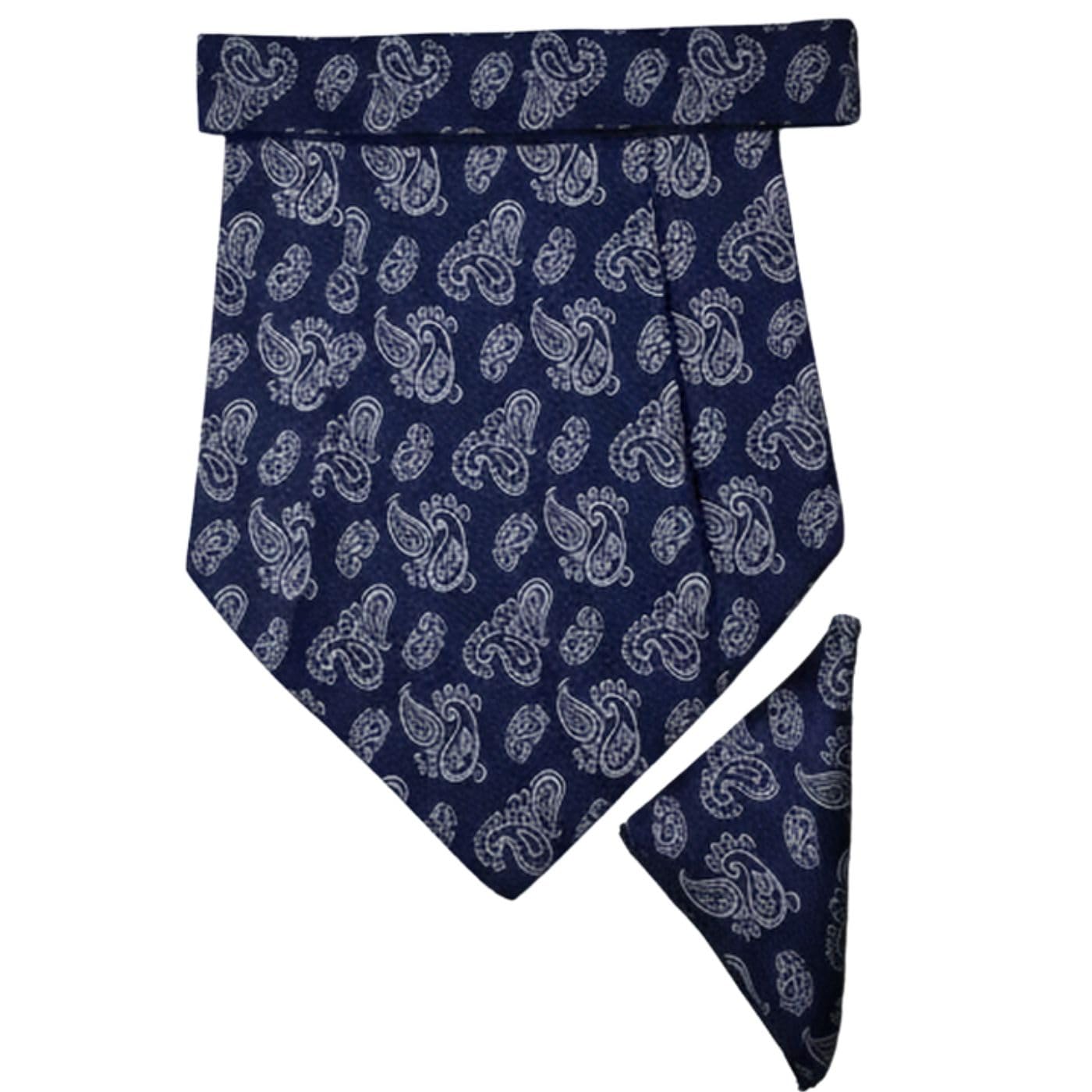 calixto Men’s Navy Blue Paisley Cravat Ascot Tie and Pocket Square Set – Classic Formal Wedding Day Cravat Necktie for Men, Vintage Gentleman Party Dress Accessory-picture-51