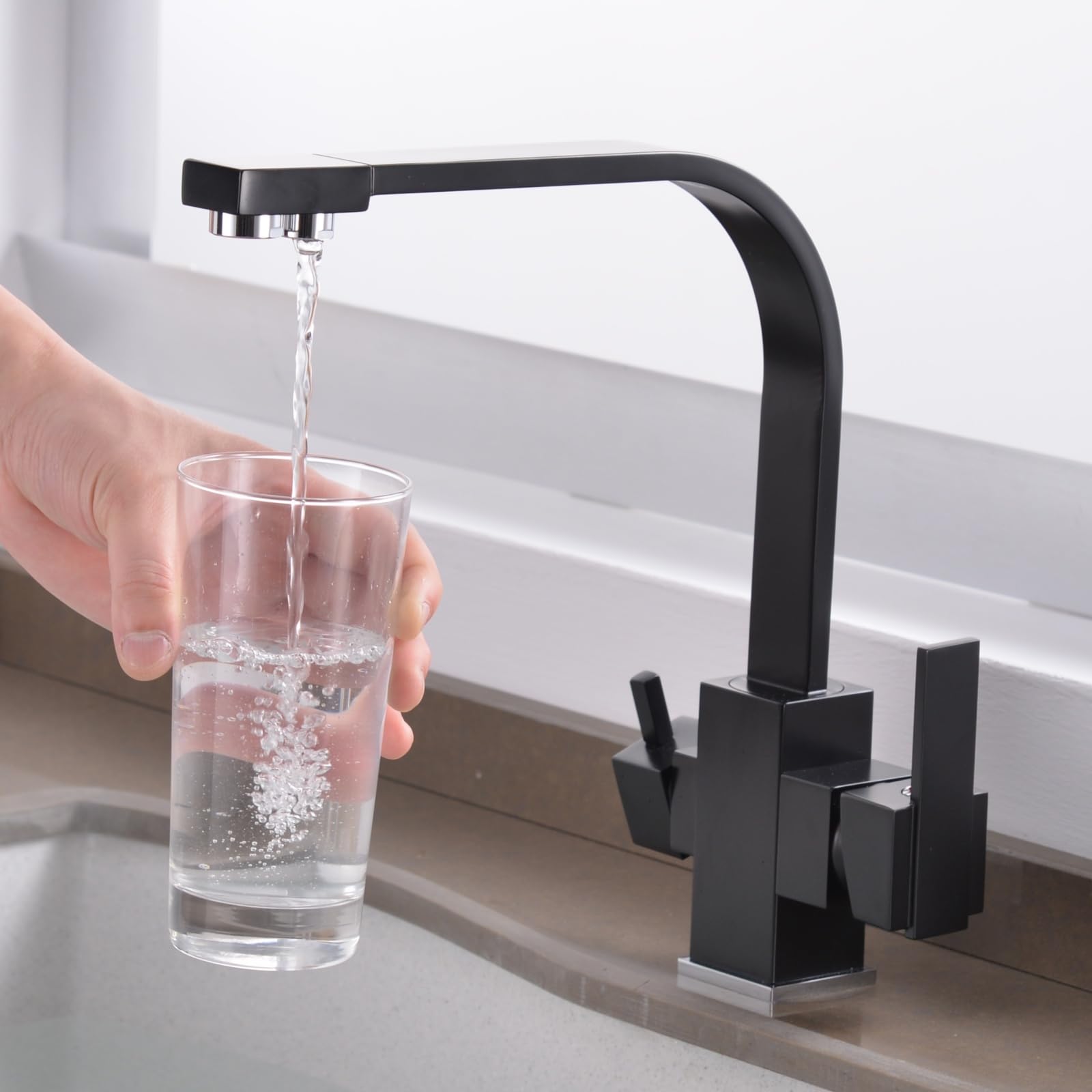 Aycdl Black Kitchen Bath Taps Chrome Filter Tap 3 Way Tri-Flow Water Sink Mixer In 1 Drinking Faucet,-A