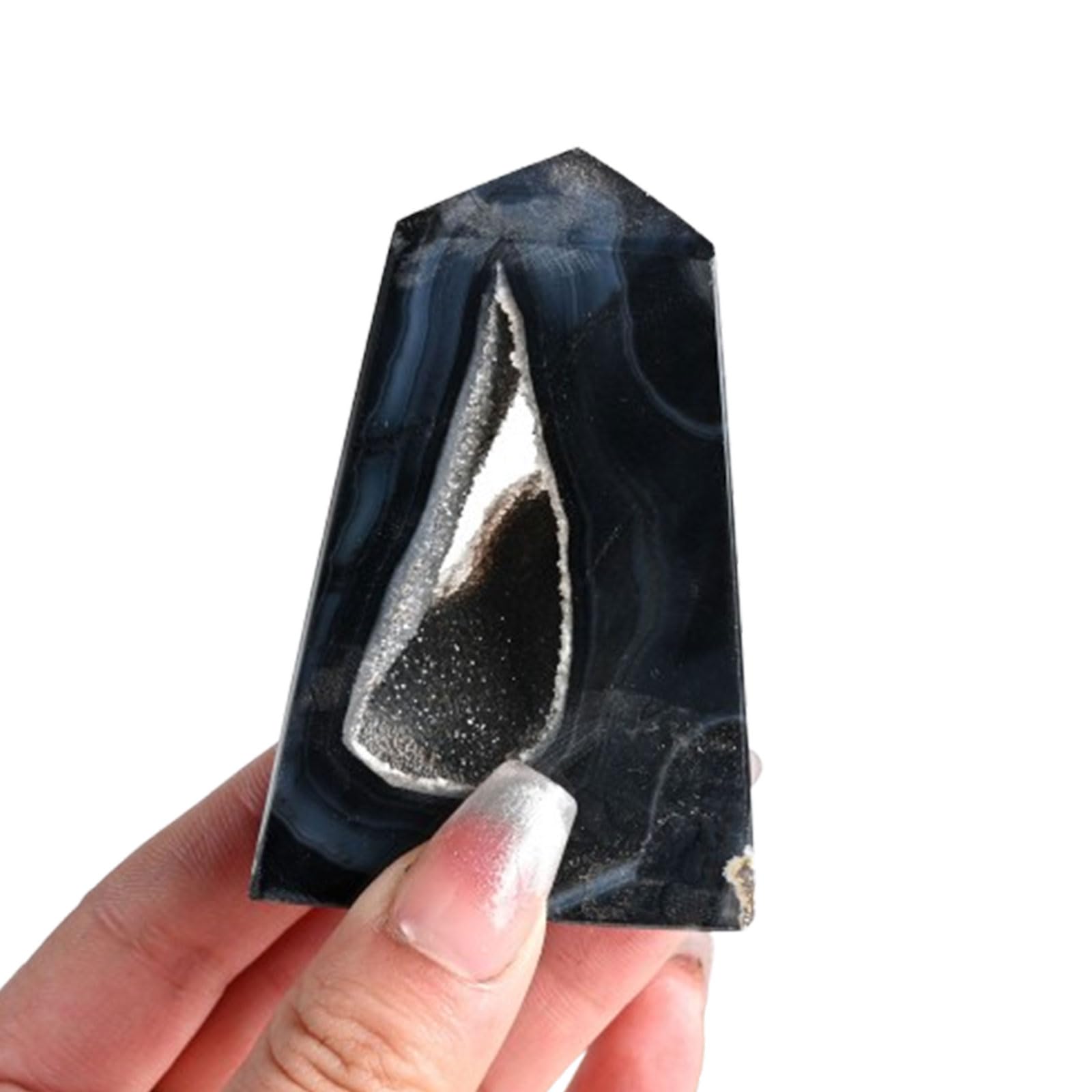 ITCLEYMDZV Black Agate Crystal Cave Column Raw Stone Ore Single Pointed Four Prism Home Demagnetization Ornaments,50~100g