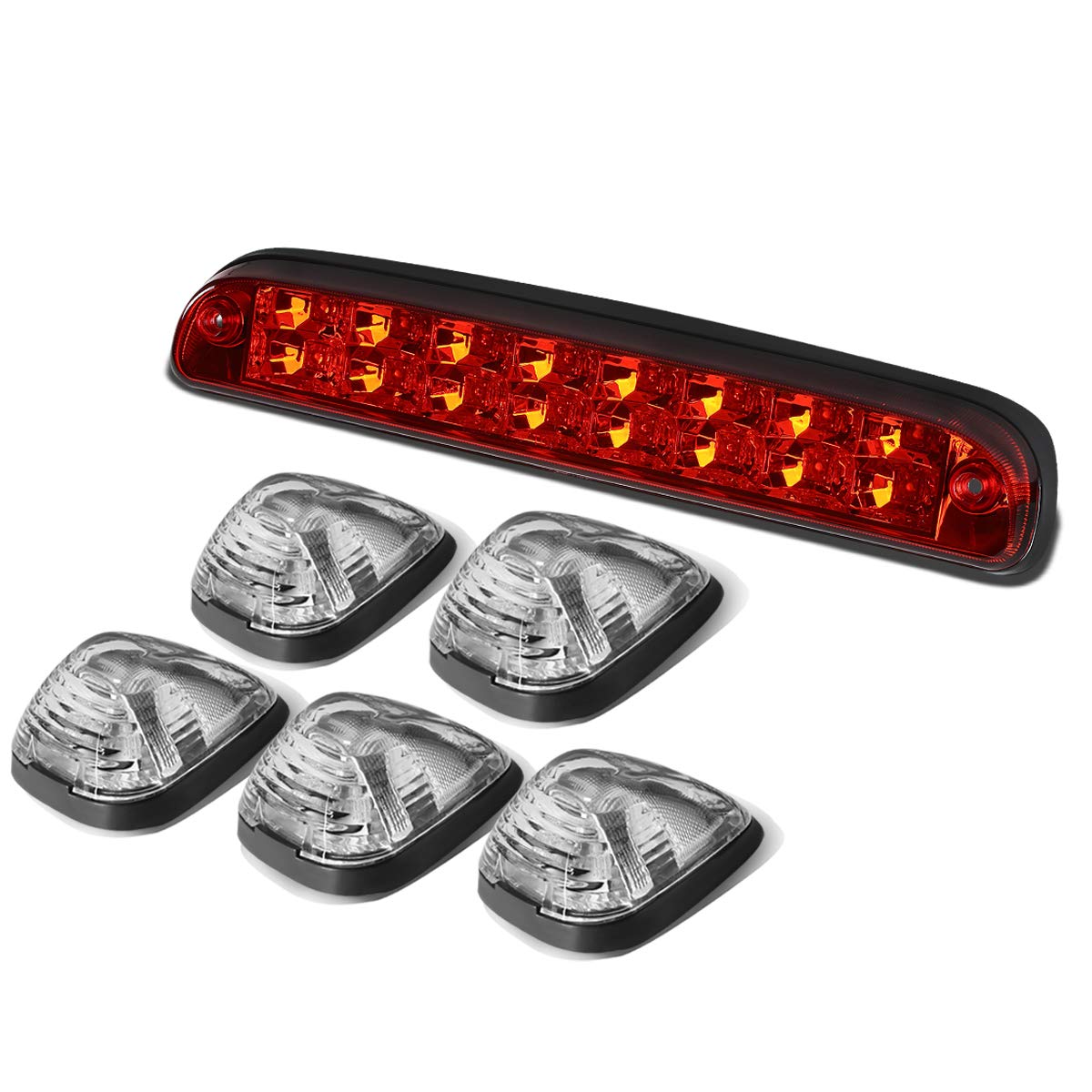 Auto Dynasty Red Rear LED Third Brake Cargo Reverse Light and 5PCS Black Housing Blue LED Cab Roof Top Lamps Compatible with F250 F350 F450 F550 Super Duty 1999-2016