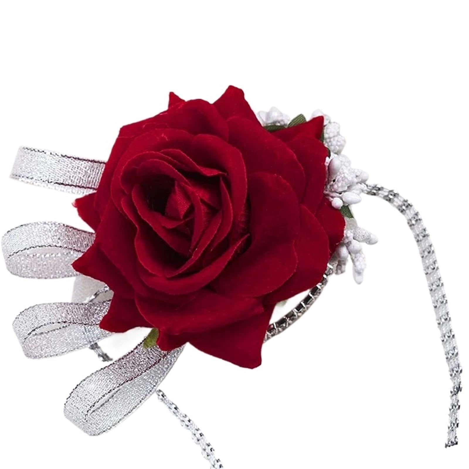 WTAXBH Corsages for Weddings 1pc Red Rose Wrist Corsage And Boutonniere For Groom Bride Groomsmen Bridesmaids Wedding Party Prom Wristband(Wrist flower)