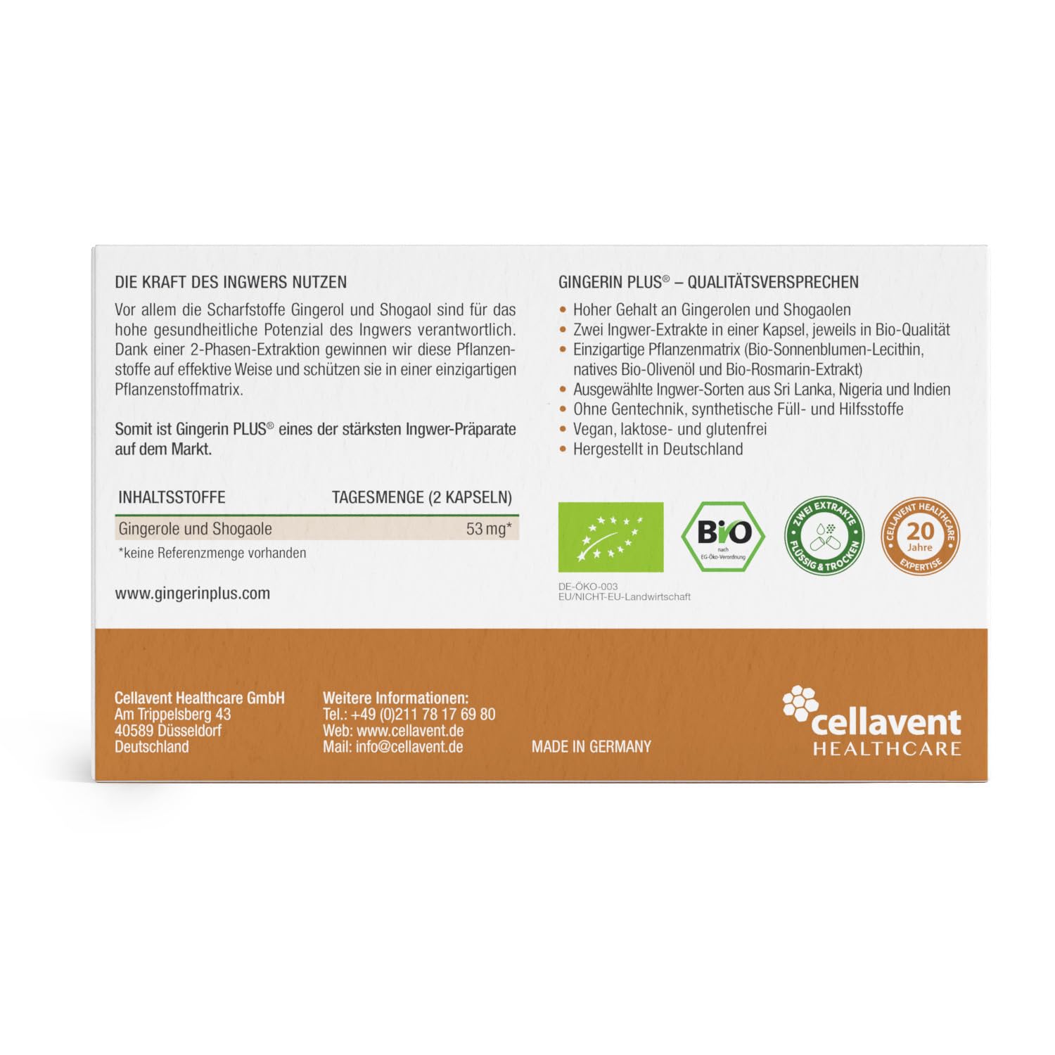 Stärkste Bio Ingwer Kapseln - 22.000mg Ingwerpulver pro Tagesdosis - höchste Gingerol & Shogaol Werte - 2 Kapseln Gingerin PLUS liefern den gleichen Ingwer Gehalt wie 33 andere Ingwertabletten