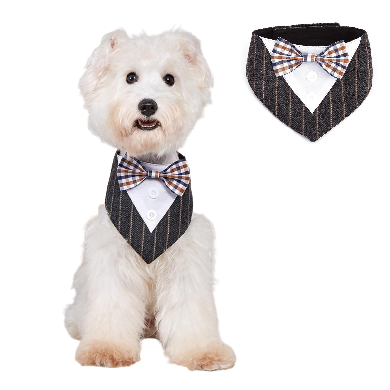 BT Bear Pet Tuxedo Collar Bandana,Wedding Outfit,Bow Tie Triangle Scarf, Scarffor for Cats Puppy Small Dogs,Dark Grey_XS