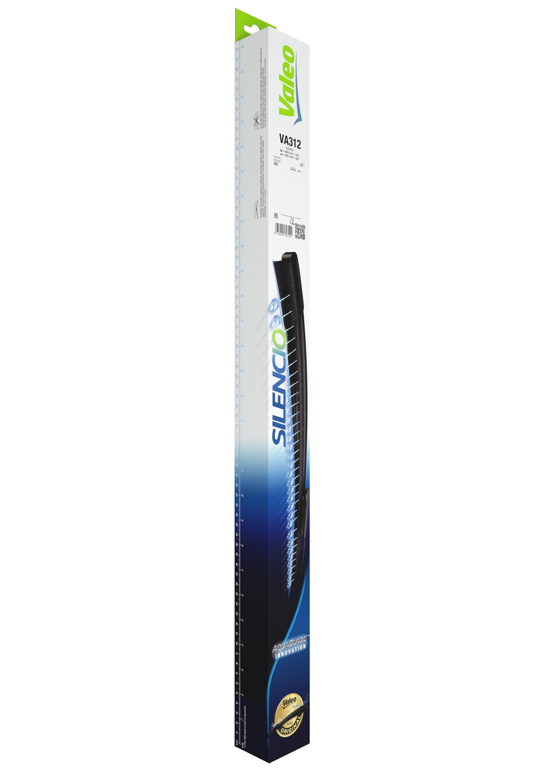 VALEO Silencio Original Aquablade VA312 Kit di Spazzole Tergicristallo Riscaldate con le Migliori Prestazioni di Pulizia e Asciugatura 600mm/500mm Anteriore Confezione da 2 572312