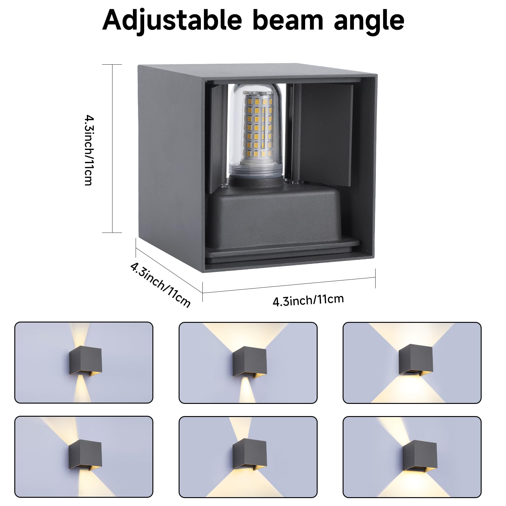 Applique da Parete Interno Esterno 4Pezzi,9W 4000K,Grigio scuro | Lampada moderna luce bianco neutro IP65 impermeabile, regolabile 0-120 gradi per corridoio camera da letto bagno.